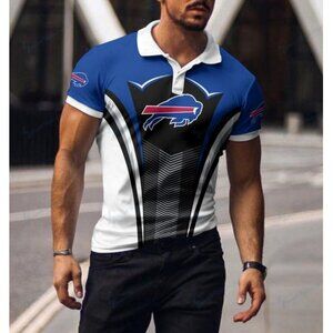Buffalo Bills Men's Boutique Blue and Black Performance Polo Shirt Size XXL